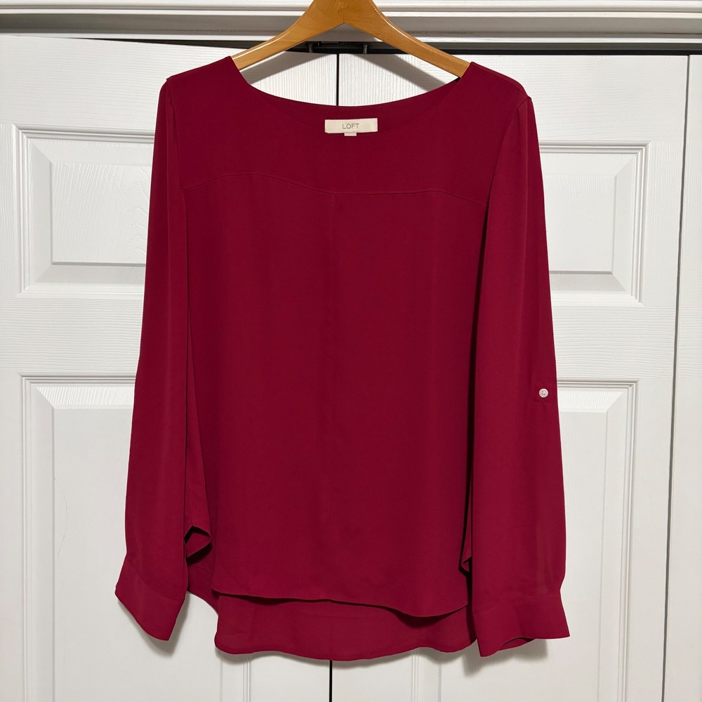 LOFT Blouse Women XL Burgundy Business Casual Classic Work Core Holiday Cocktail